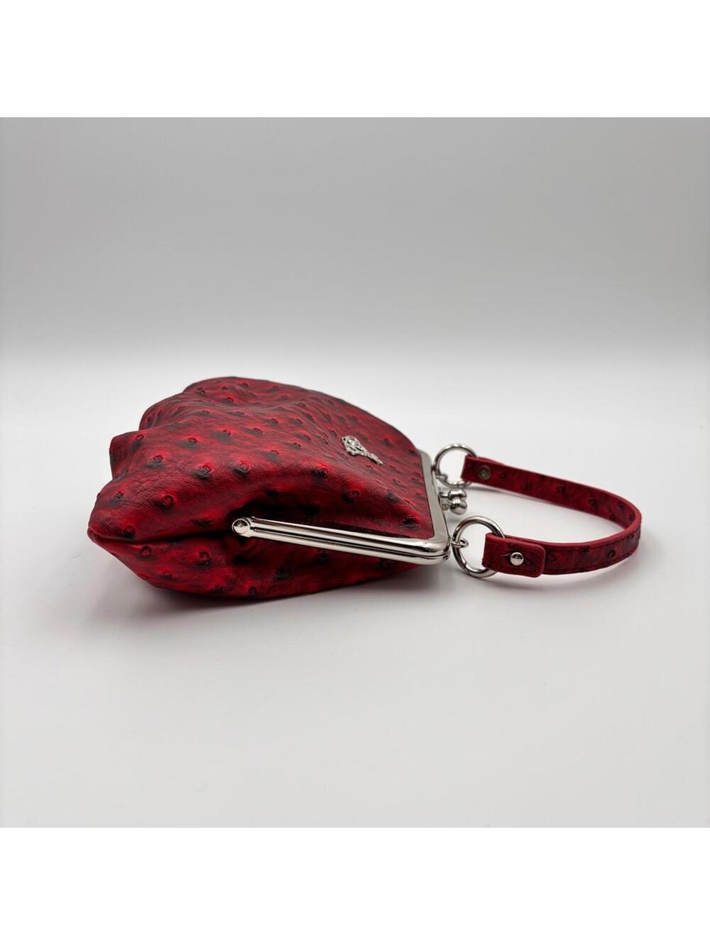 Vivienne Westwood Red Vegan Ostrich Embossed Granny Bag - Picture 5 of 7